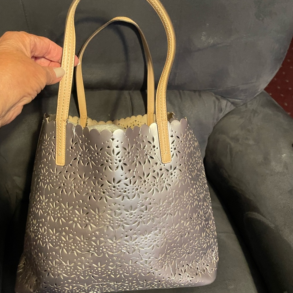 Coach Elegant Silver Laser-Cut Tote Bag - Picture 2 of 7